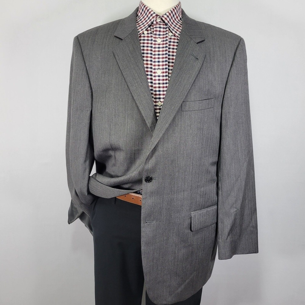 JOS A BANK Men's Sport Coat Blazer Two Button Gray Herringbone Wool Size 46L